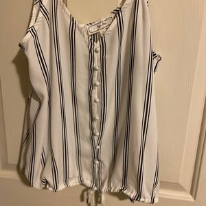 Black and white striped button up tank top